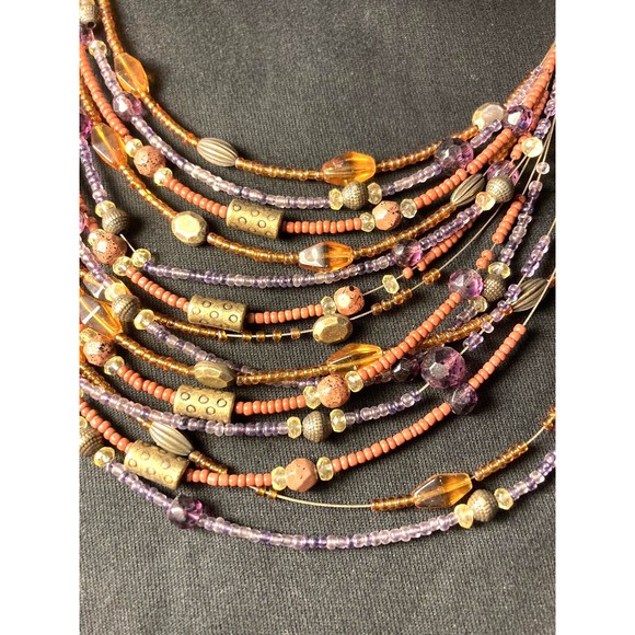 Coldwater creek Floating Bead Necklace With 14 Strands beaded Fall colors boho - Picture 5 of 10